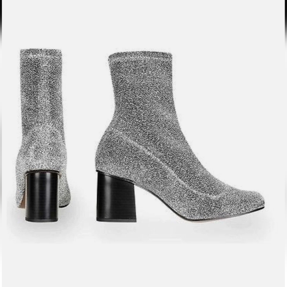 Topshop Stretch Socks Glittering Silver Ankle Boots - Picture 4 of 11